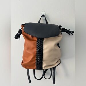 Lionel Brown & Black & Cream Color Backpack Travel Bag Soft Faux Leather